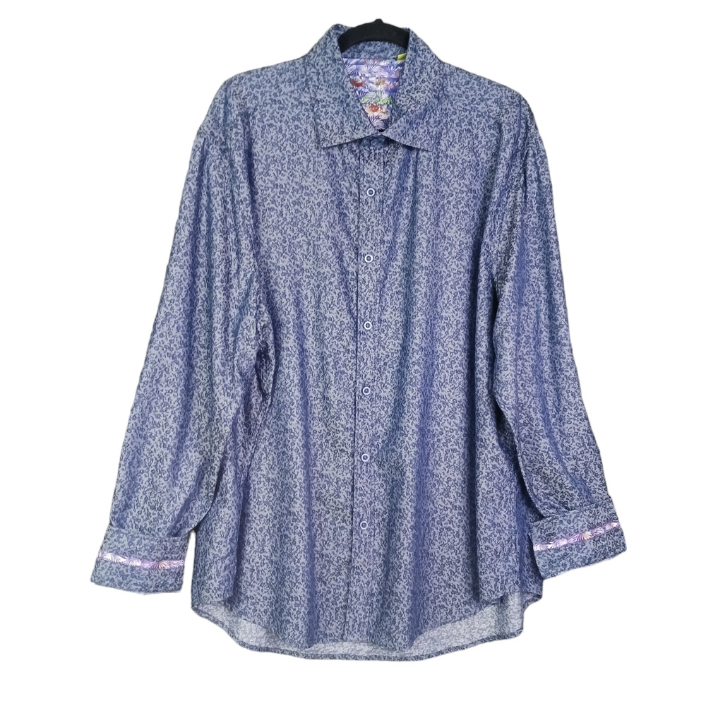 Robert Graham Button Shirt Mens 3XL Purple Tailored Fit Flip Cuff Abstract Disco